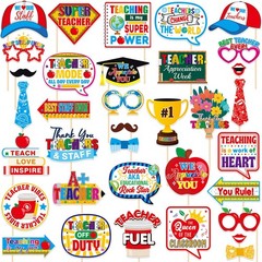 35 Pieces Teacher Appreciation Week Photo Booth Props Kit Funny Thank You Tea…