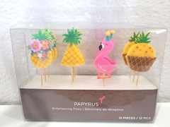 Papyrus Cupcake Picks Set Pineapple, Flamingo, Palm Tree – 12 Pieces – New