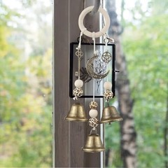 Rattan Witch Bells Wind Chime with Three Bells for Porch and Door Decor