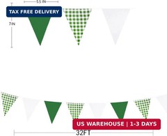 32Ft Green Party Decorations Green Buffalo Plaid Checkered White Triangle Flag G