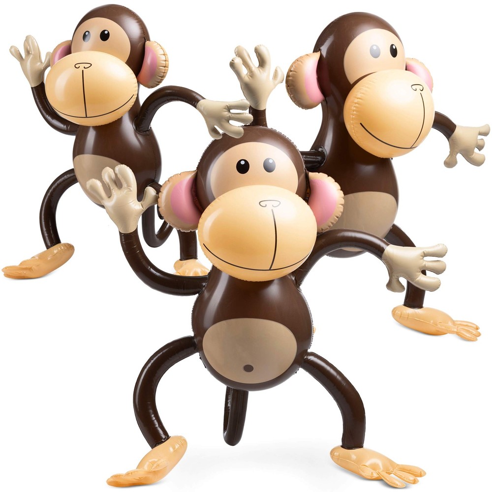 Large Inflatable Monkey (Pack of 3) 27-Inch Monkeys for Baby Shower, Safari, …