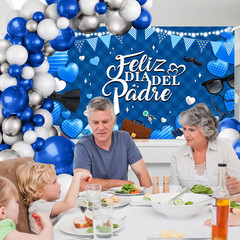 Feliz Día Del Padre Decorations Set, 110Pcs Blue Silver Balloon Arch Kit with Ba