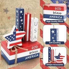 Multipurpose 4th of July Centerpiece – 7-Piece Wood Decor for Home and Office