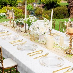 125PCS Clear Plastic Plates – Fancy Clear Gold Disposable Plates Include 25 D…
