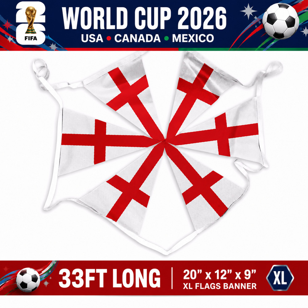 1/100 Packs 10 Metre 20 XL Flags England World Cup Bunting 2026 Speedy Delivery