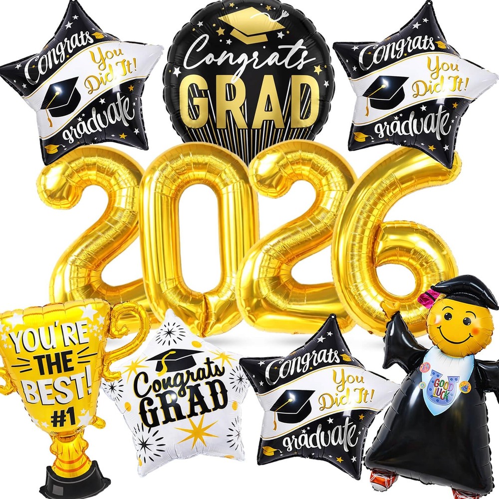 Graduation Party Decorations 2026 Graduation Balloons – 13Pcs Black Gold Graduat