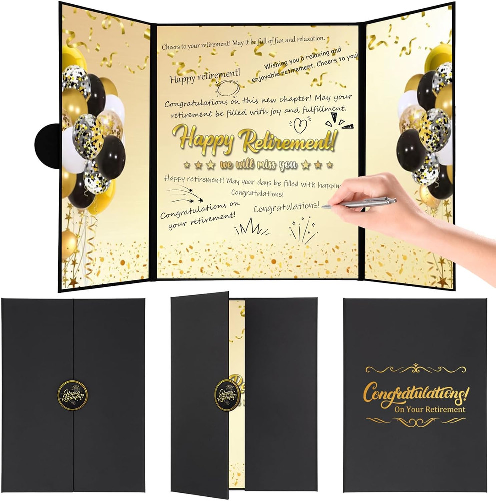 Retirement Party Decorations,Black Gold Retirement Guest Book Jumbo Happy Retire