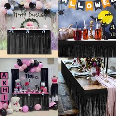 2 Pack 29.5X108 Inch Metallic Foil Fringe Tinsel Table Skirts for Rectangle Tabl