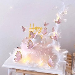 Pink Butterfly Cake Toppers, 11pcs Cupcake Toppers Happy Birthday Metal Gold …