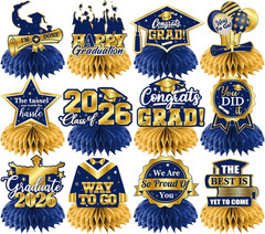 12Pcs Graduation Table Decorations 2026,Navy Blue and Gold Graduation Decoration