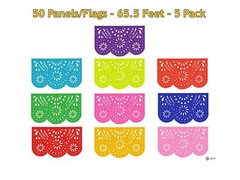 Mexican Papel Picado Banner (5 Count) Mexican Fiesta Decorations 50 Paper Tis…