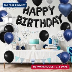 Navy Blue and Black Birthday Decorations for Men,Blue Black White Balloons Happy