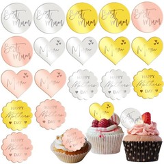 18 Pcs Happy Mothers Day Cupcake Toppers Acrylic Mirror Disc Cupcake Toppers …