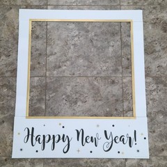 Happy New Year Photo Booth Frame Prop Gold White Black NYE Party Decor 35×30