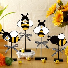 Anglechic 4 Pcs Bee Table Decor Summer Wooden Sign Bee Decorations for Home S…
