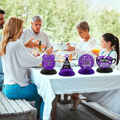 8Pcs Purple Retirement Decorations Purple and Black Retirement Table Honeycomb C