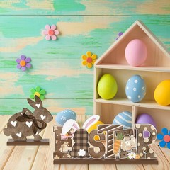6 Pcs Easter Table Signs Wooden Rustic Happy Easter Table Centerpiece Farmhou…