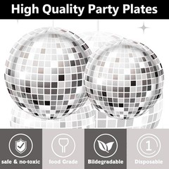 140PCS Disco Ball Party Decorations – Black Silver Plates & Napkins Set for 20 G