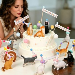 36 Pcs Cat Cake Toppers Figurine Hat Birthday Party Decorations with Cat Figu…