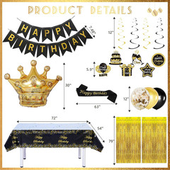 Black and Gold Birthday Decorations for Men Women, Black and Gold Party Decorati