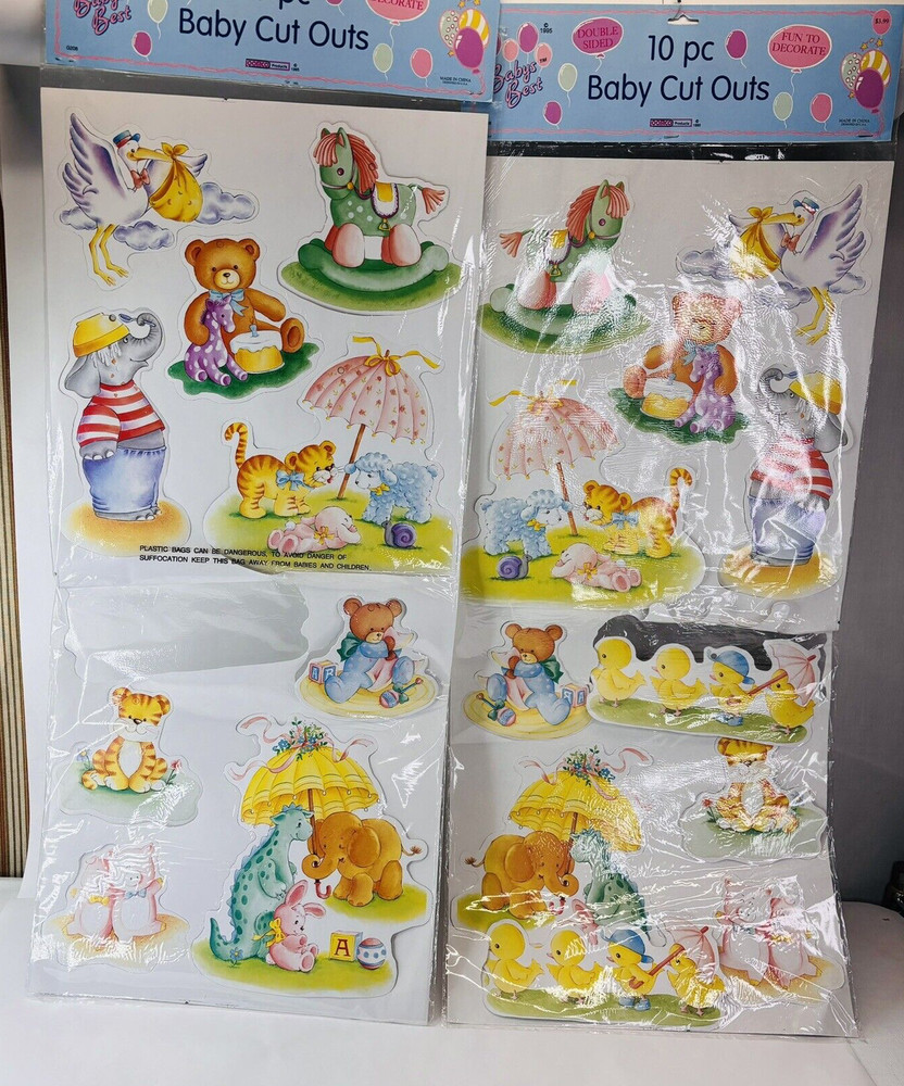 Lot of 2 Sets 1995 Loomco Cut Outs Baby Shower Party Decoration Double Sided New