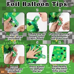 40in Pixel Giant Number 6 Balloon Decorations, Miner Theme Green Foil Balloon…