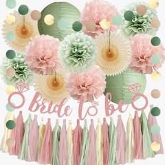 Boho Pastel Bridal Shower Decorations in Dusty Pink and Sage Green