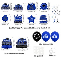 59Pcs Graduation Decorations 2026 Backdrop Balloons Banner Centerpiece Hangin…