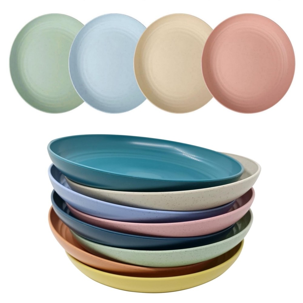 CAMBUY Wheat Straw Plates Lightweight Large, Large Double Multicolour