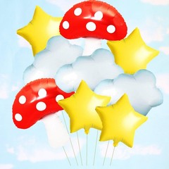 Video Game Theme Balloons Kit Cloud, , Super Star, White Red Yellow Foil Ball…