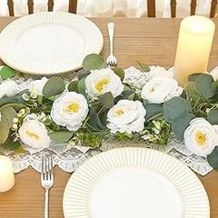 2 Pack 6Ft Artificial Eucalyptus Flower Garland with White Roses, Faux Floral