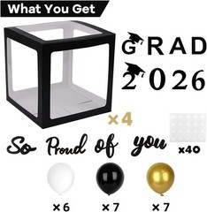 Durable Black Balloon Boxes & Balloons for Class of 2026 Graduation Celebrations