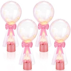4 Set Pink Bow Balloons Baby Shower Table Centerpiece Decor Coquette Pink Bow…