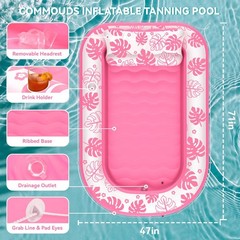 Inflatable Tanning Pool Lounger Float with Cervical Pillow – Pool Floats Adul…