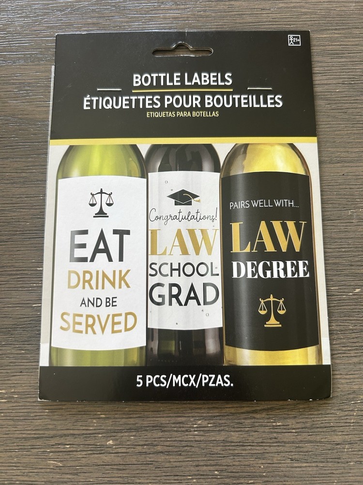 Law School Graduate Bottle Labels Wine Bottles Label 5 pc Celebration Eat Drink