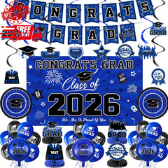 Class of 2026 Graduation Party Decorations – Blue and Black Theme Set SHIPS FREE