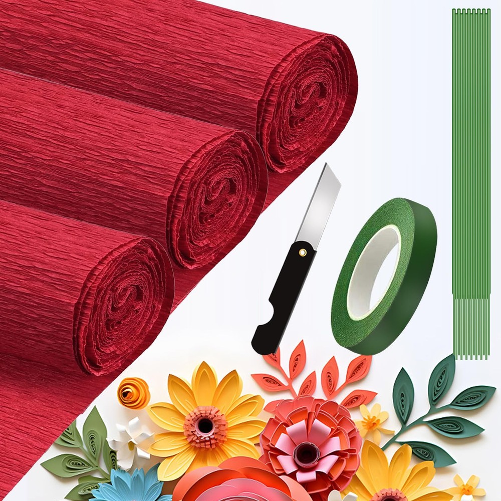 Crepe Paper Roll 9.8Inch x 8.2Ft/3RollsDIY Gift Crepe Paper Sheet Color Paper…