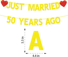 50Th Wedding Anniversary Party Banner Decorations, Gold Red Glitter Just Married