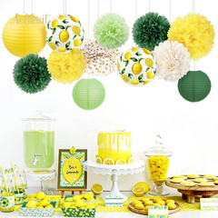 Lemon Party Decorations Set,12 PCS Yellow Green Lemon Pattern Paper Lanterns and