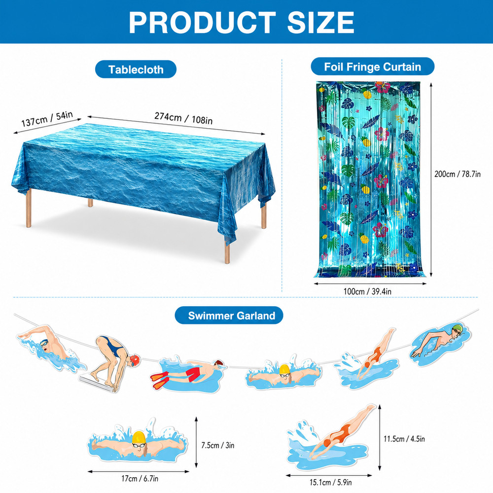 Swimming Pool Party Decorations Ocean Tablecloth Foil Fringe Curtain Garland Kit