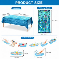 Swimming Pool Party Decorations Ocean Tablecloth Foil Fringe Curtain Garland Kit