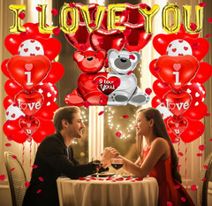 Valentines Day Balloon Kit I Love You Anniversary Balloons with 1000 Silk Petals