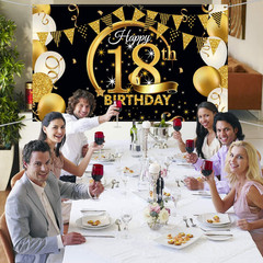 Birthday Party Decoration Extra Large Fabric Black Gold Sign Poster for Annivers