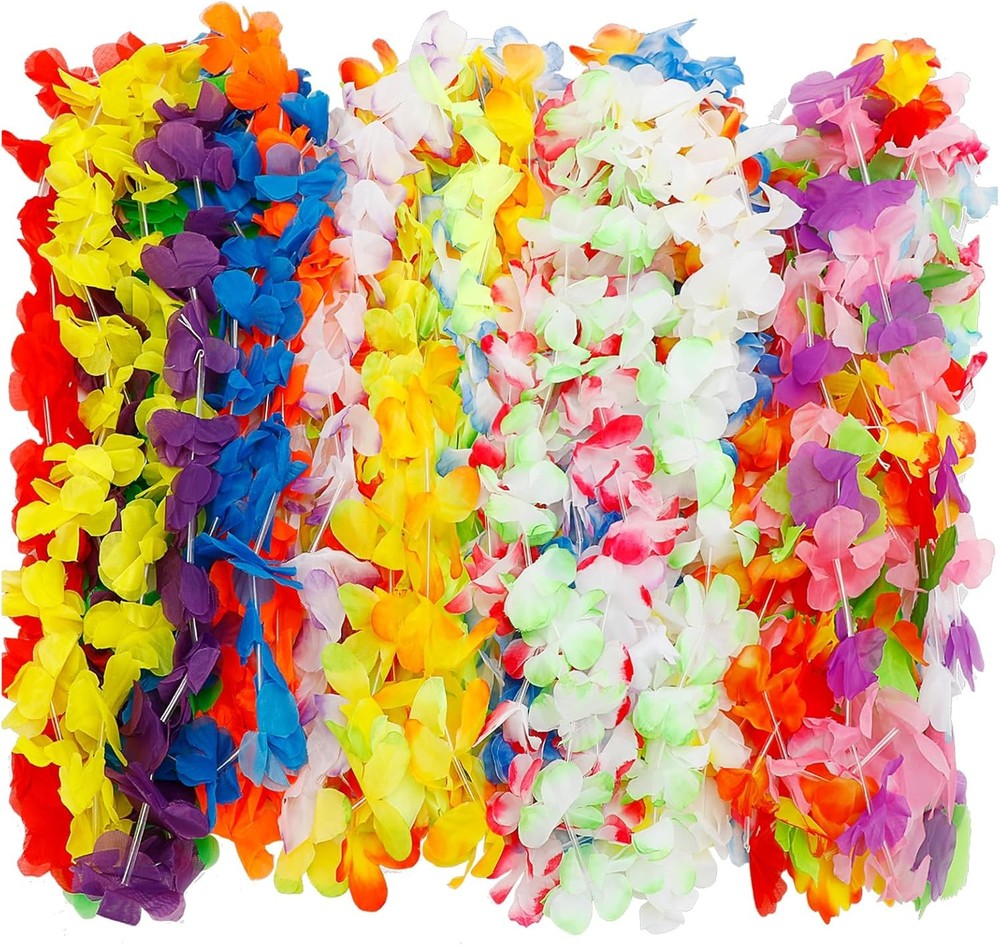 24Pcs Tropical Hawaiian Leis for Luau Party, Colorful Flower Necklace Bulk, Summ