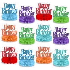 12Pcs Happy Birthday Red, Orange, Purple, Blue, Light Green