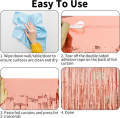 Thicken Rose Gold Tinsel Backdrop 4 Pack 13.2X8.2 FT, Foil Fringe Curtains, Birt