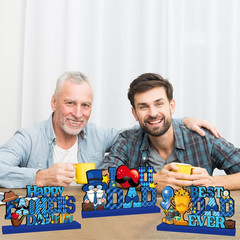 4Pcs Fathers Day Decorations Wood Table Decor Blue Happy Fathers Day Decorations