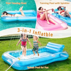 Inflatable Tanning Pool Lounger Float with Sprinkler, 77″ x 48″ Pool Float Ad…