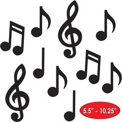 Musical Note Silhouettes 10 Piece Black Paper Decor Bundle, Music Theme