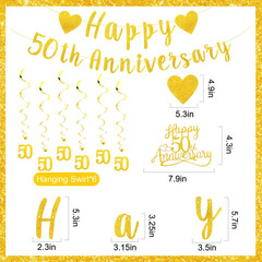 50Th Anniversary Decorations Pre-Strung Glitter Happy 50Th Anniversary Banner Ca